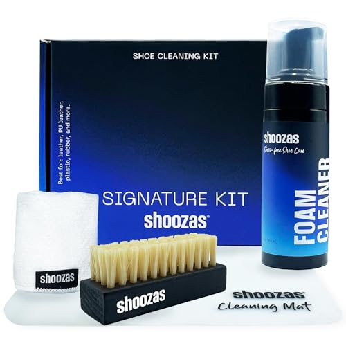 Shoozas Schuhreiniger-Set: Sneaker cleaner – Kein Wasser nötig, Schnelltrocknung, Ungiftig, mit wasserdichter Matte, Mühelose Reinigung, Ideal für Leder, Kunststoff, Gummi, Sohlen, Weiße Sneaker