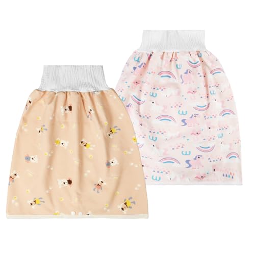Aolso Baby Trainingshose, 2 Stück Hohe Taille Baby Töpfchen Trainingshose, Windelhosen für Kinder, Baumwolle, Waschbar und Wiederverwendbar, 0-4 Jahre alt(Regenbogenpferd/Rosa Bär)
