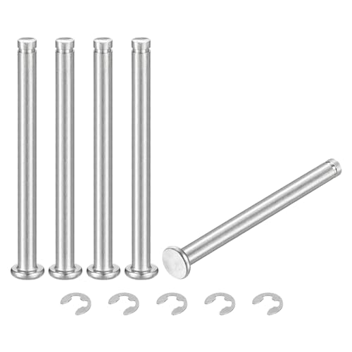 QUARKZMAN 5er Set M5x60mm 304 Edelstahl Zylindrischer Stift mit Sicherungsring, Flachkopf gerillter Scharnierzylinder Positionierungsstift mit E-Clip Sicherungsring, Silber