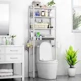 Kalrin Toilettenregal, 4-stufiges Verstellbares Multifunktionsregal für das Bad, Regal Über der Toilette mit Aufbewahrungskörben, Platzsparendes WC-Regal, Leicht zu Montieren (Weiß)
