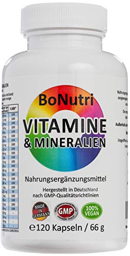 23 Vitamine & Mineralien Mineralstoffe 120 vegane Kapseln 2-Monatsbedarf Ohne Magnesiumstearat Vegan Glutenfrei Laktosefrei Beste Qualität