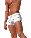 EDOTON Herren Badehose Jungen Bademode Sexy Badeshorts für Männer Schwimmhose mit Reißverschlusstasche Trainingsshorts Elastisch Verstellbar Mit Tunnelzug Badeshorts (EU L/Tag XL, Weiß)