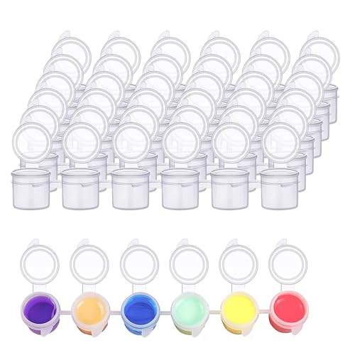 6 Streifen/36 Stück leere Farbtöpfe mit Deckel, 5 ml, Mini-Farbbecher, Kunststoff, transparent, Aufbewahrungsbehälter für Klassenzimmer, Schulen, Kunstfestivals, Organisation von Farbmalereien