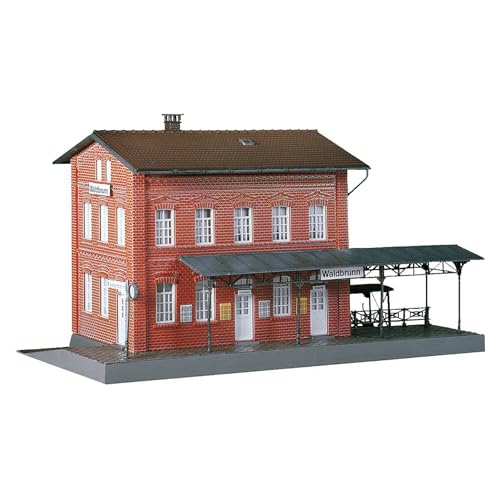 FALLER Bahnhof Waldbrunn Modellbausatz mit 82 Einzelteilen 240 x 125 x 135 mm I Modelleisenbahn Zubehör H0 Gebäude I Modelleisenbahn H0 Bahnhof