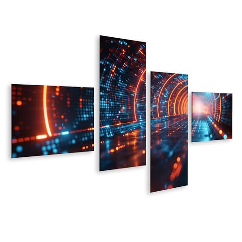 islandburner Bild auf Leinwand Futuristischer digitaler Tunnel mit Lichtern für Wohnzimmer Technikbegeisterte Computerladen Bilder Wandbilder Poster
