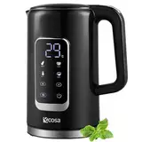 Wasserkocher Edelstahl mit Temperatureinstellung (40°C-100°C) 1,7 Liter 2200 Watt Teekocher 100% BPA FREI Warmhaltefunktion LED Display mit Temperaturwahl Wasser Kocher Water Kettle (Silk Schwarz)