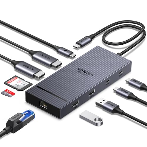 UGREEN Revodok Pro 10Gbps USB C Hub 2 HDMI Ethernet Adapter USB C Docking Station Dual 4K@60Hz Display mit 2*USB C 3.2 & USB A 3.2 Ports, PD 100W Schnellladen, SD/TF Kartenleser