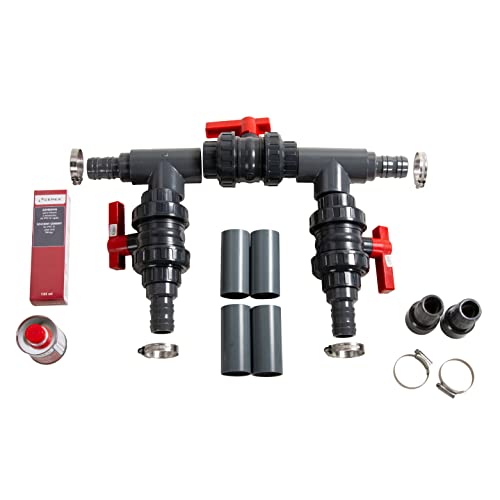 Aquasphere Wärmepumpe komplettes Bypass Set Luxus, Anschluss der Wärmepumpe, von PVC-Kupplungen 50 mm und Schlauchschellen 35-50 mm bis zum flexiblen Schlauch 38 mm und PVC Kleber 100 ml