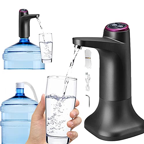 Elektrischer Wasserspender, doppelter Vorsatz mit Halterung, Pumpe für Wasserflasche, automatisch, mit USB-Aufladung, für Universal-Flasche von 2-5 Gallonen, Camping, Schule, Büro, Zuhause (Schwarz)