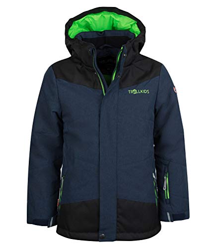 Trollkids Kinder Norefjell Wasserabweisende Winddichte Ski Jacke Winterjacke, Marineblau/Hellgrün, Größe 128