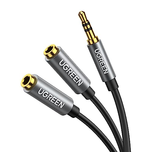 UGREEN Audio Splitter 3,5mm Aux Splitter Verlängerung Kabel für Zwei Kopfhörer, Klinke Splitter kompatibel mit Kopfhörer, Handy, PC, Tablet, Headset, Autoradio, Lautsprecher usw. 20cm Grau