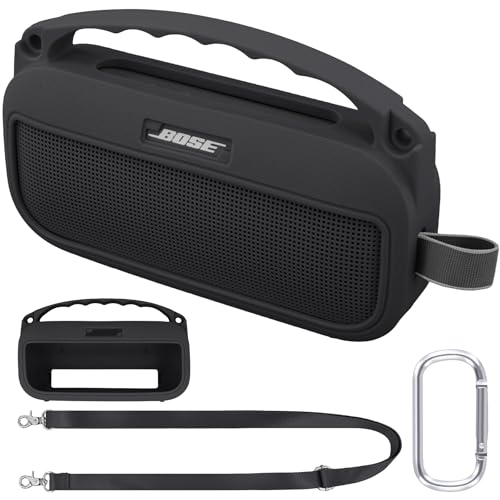 co2CREA Silikonhülle Tragetasche Case für Bose SoundLink Flex (2nd Gen) Lautsprecher, tragbare ultraleichte Silikon Schutzhülle mit Karabiner und Schultergurt (Lautsprecher Nicht enthalten)