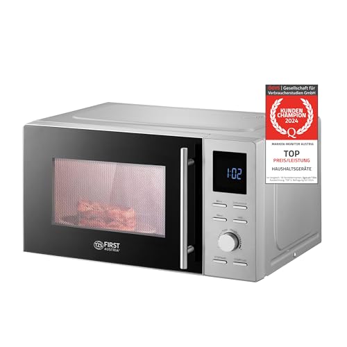 TZS First Austria Mikrowelle 1100 W mit Grillfunktion 800 W, 20L Kapazität (brutto), Schnellstartfunktion, LCD-Display, 8 Automatikprogramme, 700 W, Edelstahl