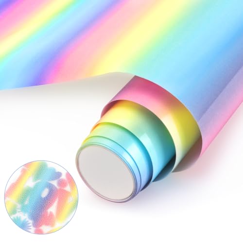 NANAPLUMS Plotterfolie Textil, Farbverlauf Farbe 3D-Puff-Vinyl- 30,5 x 100 cm Puff HTV Vinylrolle für T-Shirts, 3D-Puff-Hitzetransfer-Vinyl, Farbverlauf-Lichtfarbe