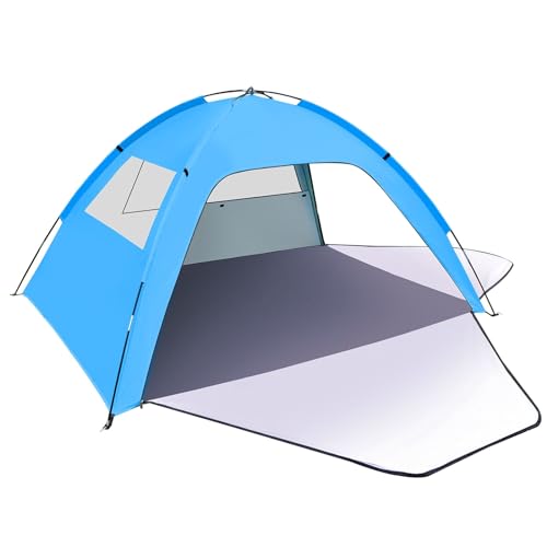 Strandmuschel, 1-3 Personen UV Schutz 80+ Strandzelt mit 2 Reißverschluss Türen und 2 Netzfenster Beach Zelt für Familie Tragetasche Strand Schatten Zelt Sun Shelter Sonnenschutz Große Zelte