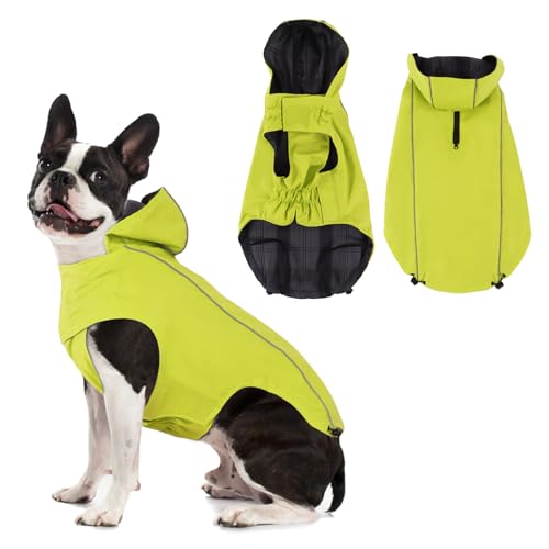 Vejaoo Regenmantel Hund Wasserdicht, Reflektierend Regenjacke mit Kapuze für Hund, Verstellbare Winddicht Regenjacken für Kleine Mittelgroße Groß Hunde Spaziergäng XZ015(Grün,S)