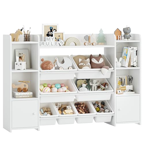 FOREHILL Kinderregal mit 8 Boxen Kinderschrank Holz Bücherregal für Kinder Aufbewahrungsbox Kinderzimmer Möbel mit Spielzeugkiste 138 x 94 x29 cm weiß