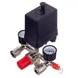 Druckregler 400 V mit Druckschalter mit 2 Messanzeigen von 0 bis 12 bar, Außengewinde 1/2“ (~21 mm), Druckschalter für 400V Kompressor, Druckluft Kompressor, Abschaltautomatik, TYP PL-400