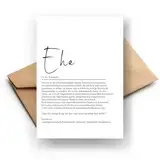 Hochwertige Definitions-Klappkarte Ehe – Tiefgründige Botschaft über das Eheleben | Ideale Karte zur Hochzeit & Jubiläen