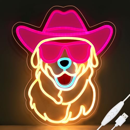 Retisee Labrador-Neonschild, 40,1 x 34,5 cm, mit Brille, Golden Retriever, LED-Neonschild für Schlafzimmer, Wohnzimmer, Haustierladen, Bar, Party, Geburtstagsgeschenk
