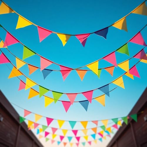 100 Meter Wimpelkette bunt - XXL Girlande aus Stoff in bunten Farben zu Deko für Party & Dekoration Indoor & Outdoor
