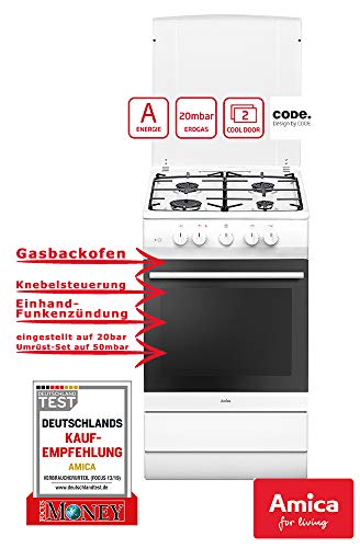 Amica SHGG 11560 W Herd-Kochfeld-Kombination / 58 L/Gaskochfeld Auf Flüssiggas 50 M Bar Eingestellt, Umrüstbar Auf Erdgas 20 M Bar