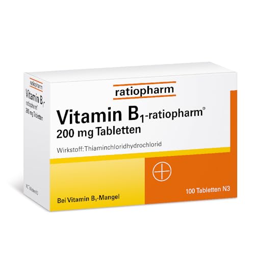 Vitamin B1-ratiopharm® 200 mg Tabletten: Mit nur einer Tablette täglich den Vitamin B1-Mangel ausgleichen, 100 Tabletten