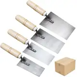 Edelstahl Maurerkelle Set, Stukateurkellen Set 4-teilig, Trapezförmige Edelstahl-Maurerkelle, Gipserspachtel mit Holzgriff Stukkateurkelle Gipserkelle Stukkateurspachtel Kelle (50mm 55mm 60 mm 80 mm)