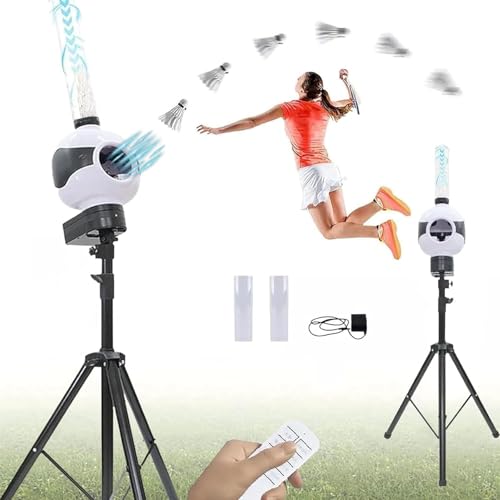 Quepiem Badminton-Aufschlagmaschine, für Heim-Solo-Übungen und Wettkampftraining, mit Fernbedienung/einstellbarem Winkel/Festpunkt-Aufschlag/automatischem Abwurf, 50 Ballkapazität
