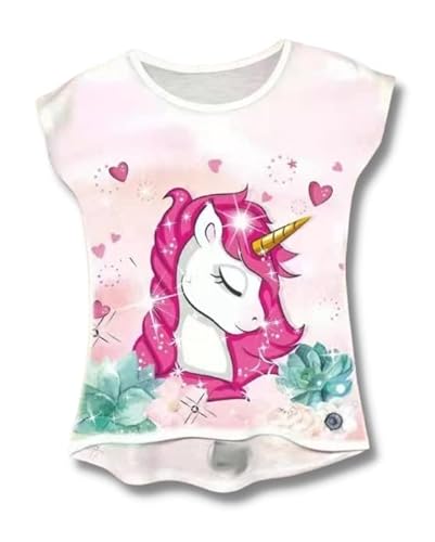 Kinder Jungen Mädchen Kurzarm T-Shirt Sommer Kurzarmshirt Freizeit Coole Tshirt Bluse Oberteil Shirt Top (Einhorn, 110)