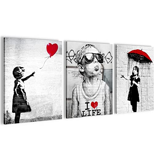 Novart FERTIG ZUM AUFHÄNGEN - Wandbilder Set Banksy - Collage XXL Wohnzimmer N003135a, 30x40 cm - 3Bilder