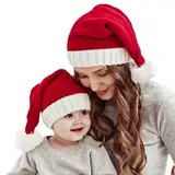 Lancry 2PCS Weihnachtsmütze, Weihnachtsmannmütze, Eltern-Kind gestrickte Weihnachtsmütze warm weich für Erwachsene Kinder