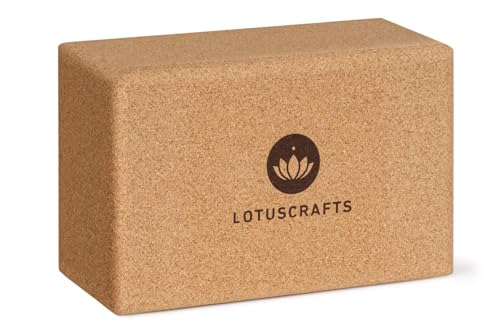 LOTUSCRAFTS Yogablock 100% Kork | Supra Grip beim Yoga & Dehnen | Yoga Block für Anfänger und Fortgeschrittene | Einzeln & im Doppelpack (2 Stück)