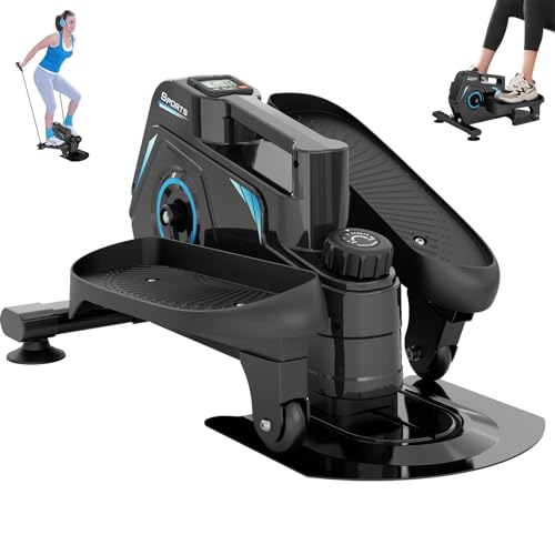 THERUN Mini Crosstrainer, Untertisch Ellipsentrainer mit 8 magnetischen Widerstandsstufen, tragbare Mini Ellipsentrainer, Ellipsen-Beintrainer für Senioren, Büroangestellte (Blau)