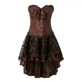 2PCs Party Outfit,Corsage Korsett mit Tüllrock Kurz Damen Taille Korsage Vintage Kostüm,Dark Rock Punk Steam Halbrock,Karneval Halloween Outfit Midikleid