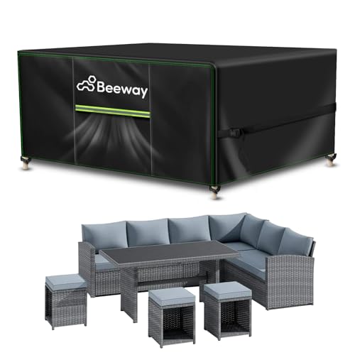 BEEWAY Gartenmöbel Abdeckung Wasserdicht, Schutzhülle Abdeckplane für Gartentische Terrassenmöbel Möbelsets - 420D Oxford Gewebe, Anti-UV, Winterfest, 250 x 210 x 90cm