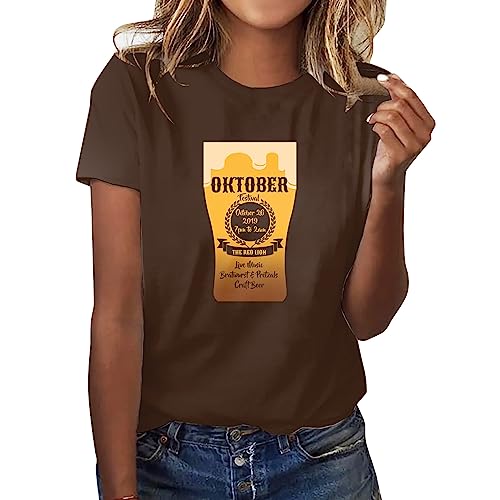 Oktoberfest Damen Outfit Damen-t-Shirt mit biermotiv, deutsches Oktoberfest, traditionelles nationalkleid, Bedruckt, lässig, lockerer Rundhalsausschnitt, Kurze ärmel Hoodie Damen sexy