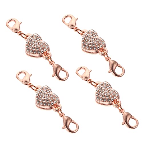 MINAOLULUS 4Stücke Herzförmige Schmuckverschlüsse mit Strass für DIY Halsketten und Armbänder Dekorkette Roségold Einfach zu Verwenden für Verschiedene Schmuckstile