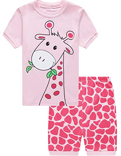 EULLA Mädchen Schlafanzug Kurz Einhorn Kinder Baumwolle Pyjama Schlafanzug Hosen Oberteile, 1-giraffe, 86/Herstellergröße:90