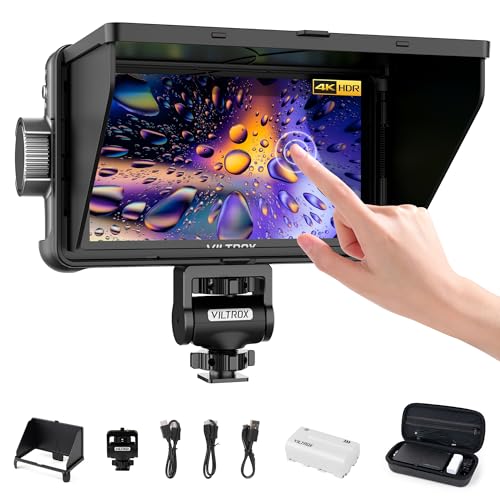 VILTROX DC-550 Touchscreen DSLR Kamera Monitor 1200 Nits Hoch Hell 3D LUT HDR 4K HDMI In and Out 5,5" Kamera Field Monitor mit Sonnenschutz Haube und Akku Exposition Fokusassistent Wellenform Monitor