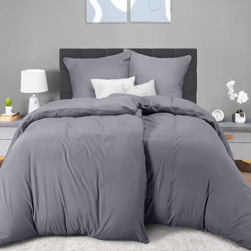 Utopia Bedding Bettwäsche 135x200 4teilig - Mikrofaser 2 Bettbezug 135x200 cm + 2 Kissenbezüge 80x80 cm - Grau