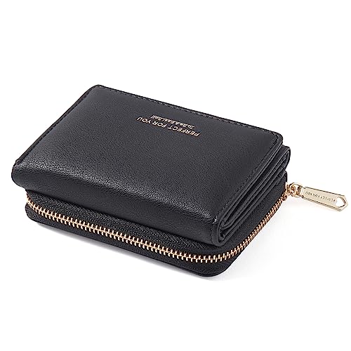 ANYWN Geldbörse Damen klein, Geldbeutel Damen klein, kleines Portemonnaie Damen, Geldtasche klein Damen mit Große Kapazität, Elegante und Süße Damen Geldbeutel mit Großes Münzfach 77-Schwarz