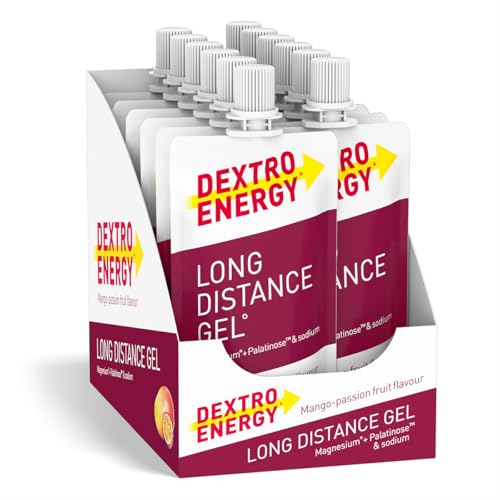 DEXTRO ENERGY LONG DISTANCE GEL MANGO-PASSION FRUIT + MAGNESIUM + NATRIUM - 12x50ml (12er Pack) - Energy Gel für lange Workouts, Kohlenhydrat Konzentrat mit Elektrolyt Zusatz und Palatinose