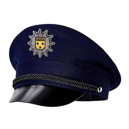 Widmann 03186 - Polizeimütze für Erwachsene, dunkelblau, Polizeihut, Polizist, Cap, Uniform, Polizeikostüm