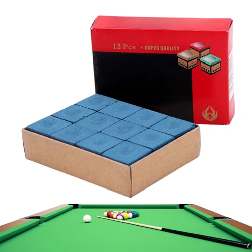 Billard Chalk,12pcs Billard Kreide Zubehör,Pool Queue Würfel,Billardkreide Blau,Calciumcarbonat Rutschfeste Billard,Billard Zubehör Kreide,Billard Kreide für Amateure und Profis