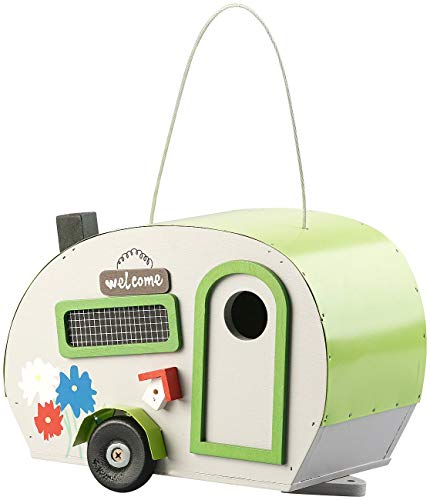 Royal Gardineer Vogelhaus Wohnwagen: Nistkasten in Wohnwagen-Optik aus Holz mit Metalldach, mit Verzierung (Nistkasten-Vogelhaus, Vogelhaus Camping, Vogel)