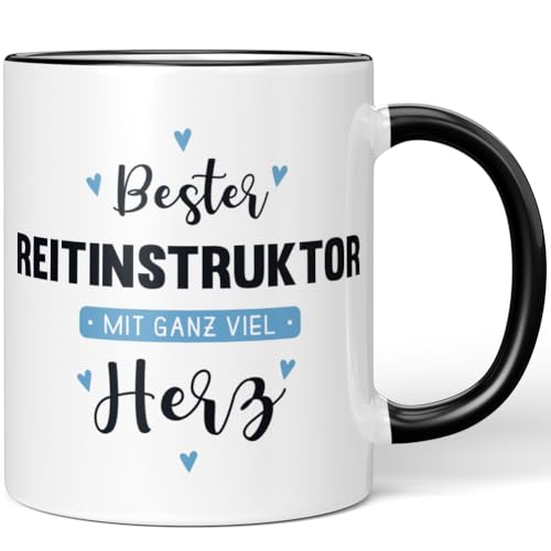JUNIWORDS Tasse, Bester Reitinstruktor, mit ganz viel Herz, Schwarz (6060324)