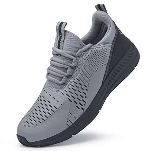 Mesing Sportschuhe Turnschuhe Leichte Atmungsaktiv Hallenschuhe Laufschuhe rutschfeste Mesh Fitness Sneaker für Herren Damen XZ471-LightGrey-EU45