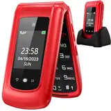 uleway Seniorenhandy Klapphandy ohne Vertrag,GSM Großtasten Mobiltelefon SOS Notruffunktion,Taschenlampe,FM Radio,2.4 Zoll Dual Display Einfach Handy für Senioren (Rot)(mit Ladestation), o2