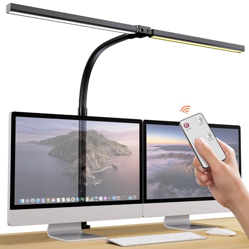 Tyonto 1300LM Doppelkopf Schreibtischlampe LED Dimmbar Fernbedienung, 24W 80CM Klemmbare Monitor Lampe Tischlampe Tageslichtlampe klemmbar desk für Homeoffice Schwenkarm,lamp bürolampe schreibtisch